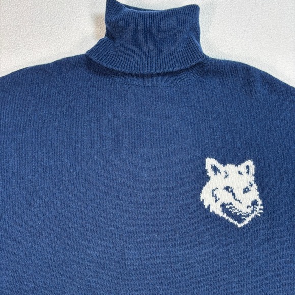 Maison Kitsune Intarsia Turtleneck Sweater Men's S Navy Blue Wool‎ Fox Head Knit - Picture 4 of 14